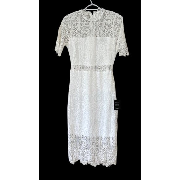 Lulu's Women's Remarkable Sheer Lace Short Sleeve Dress White Size S NWT - Picture 2 of 12